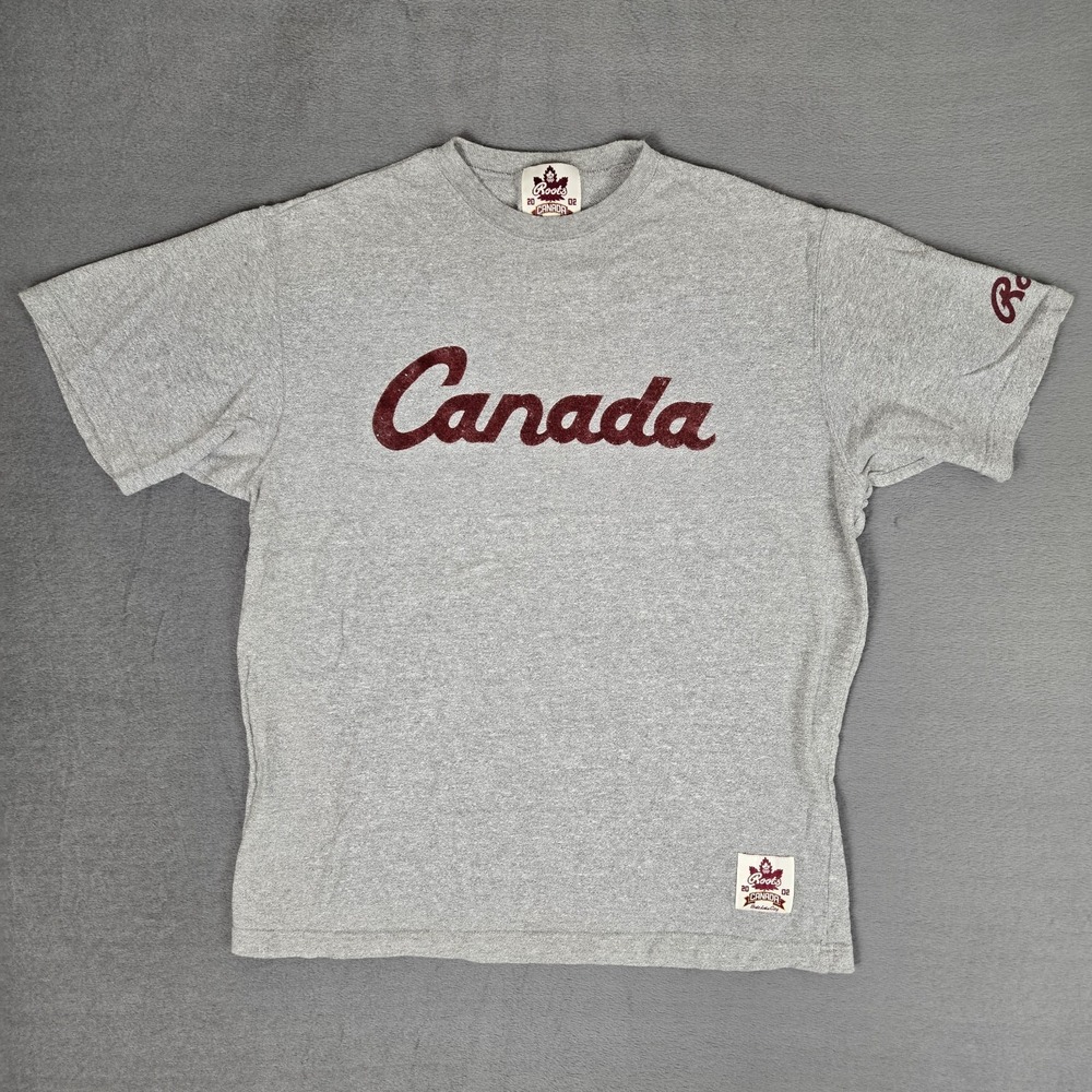 Vintage 2002 ROOTS Canada Olympic Tee Shirt Mens Small Salt Lake‎ City Gray Y2k